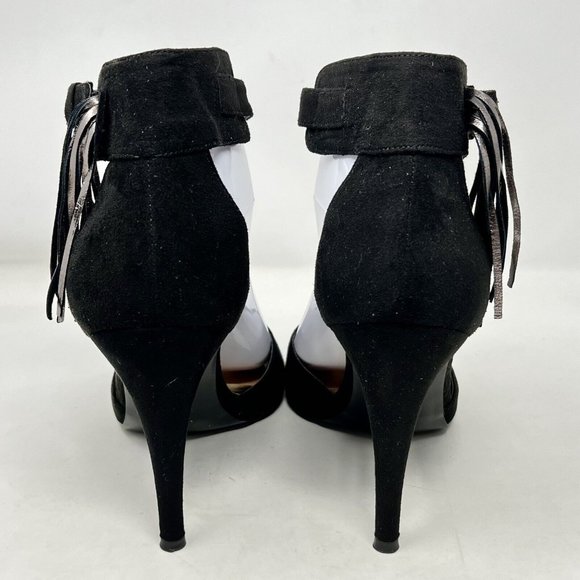 Nine West Ammazo Black Faux Suede Ankle Strap Fringe Accent 4” Heels Size 10M - Picture 6 of 13